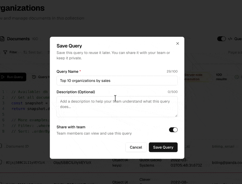 Query library with saved team queries