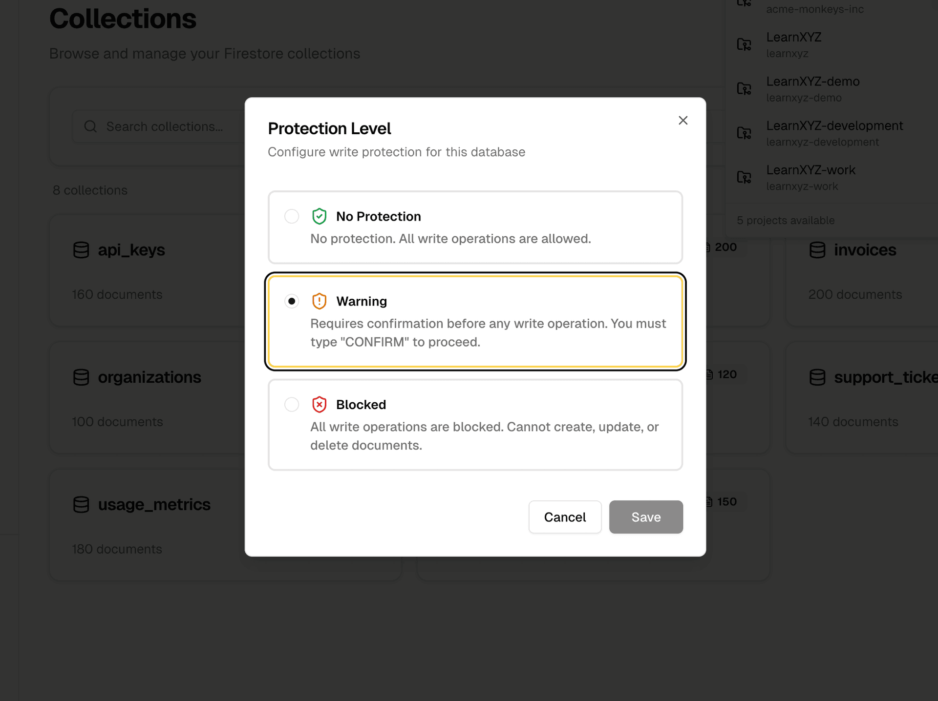Write protection settings with three-level safety controls